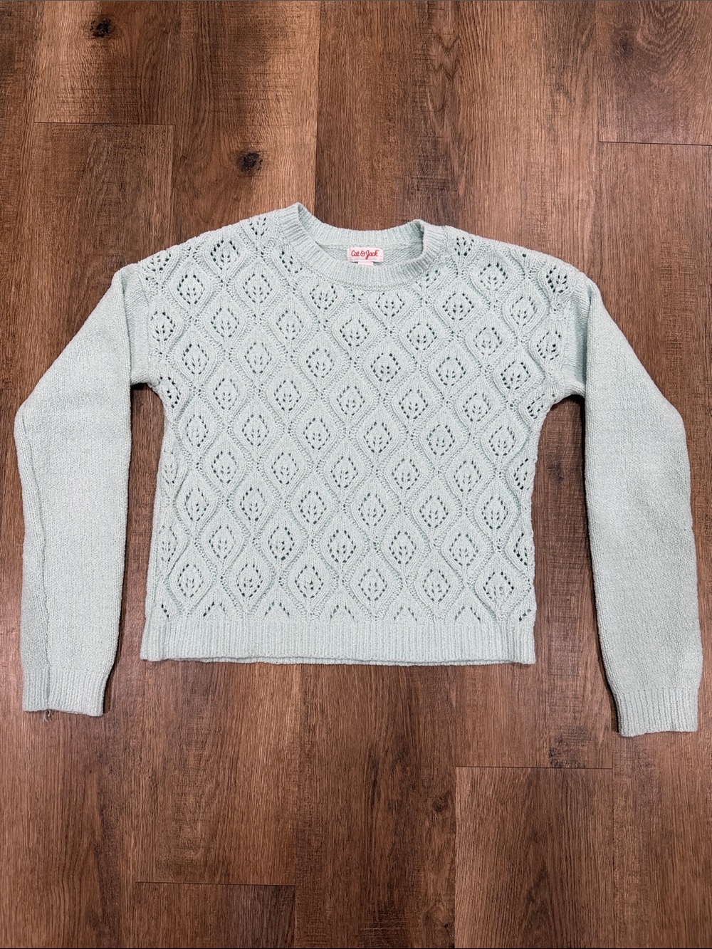 Cat&Jack Light Mint Diamond-Knit Crewneck Sweater